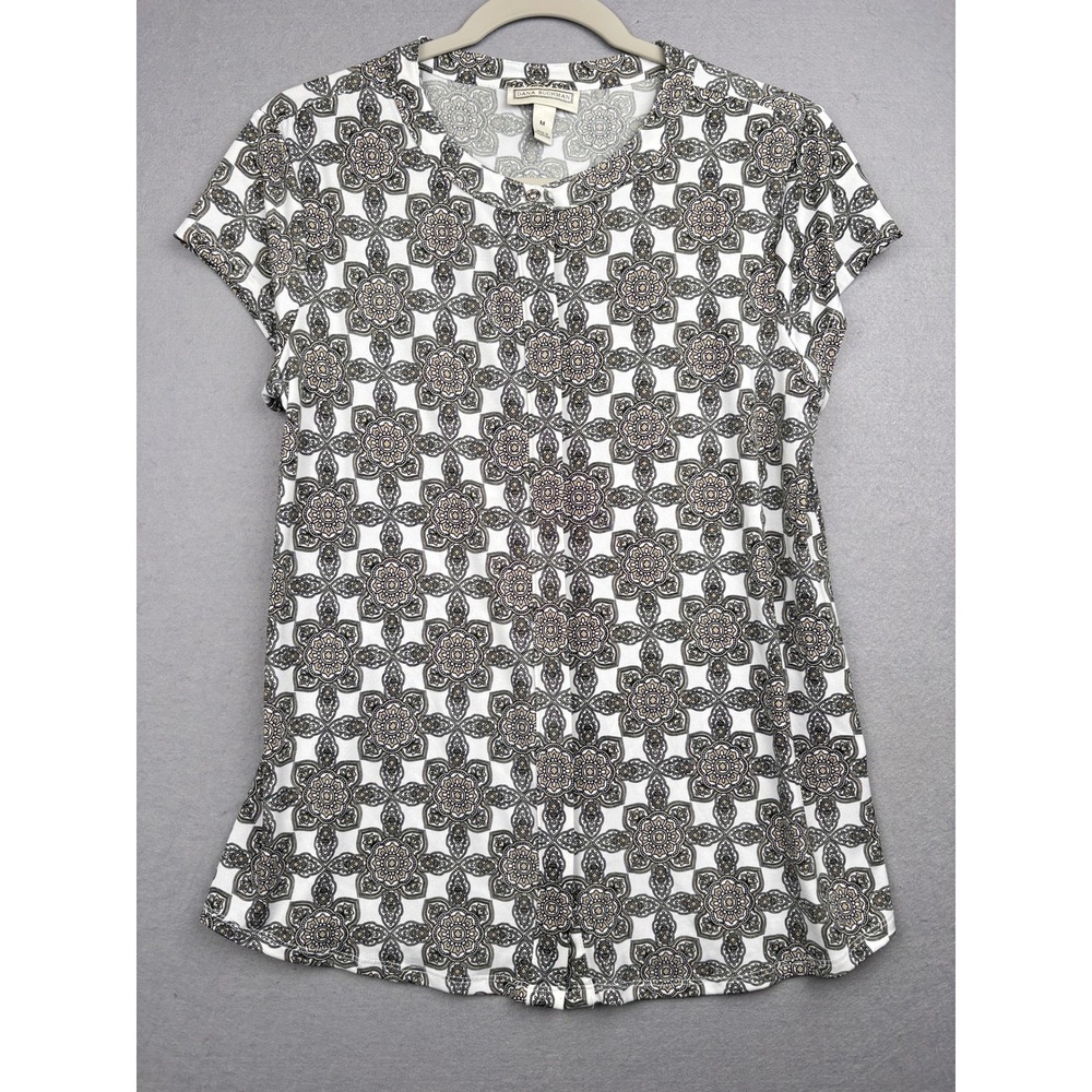 Dana Buchman Blouse Womens M Medallion Print‎ Short Sleeve
